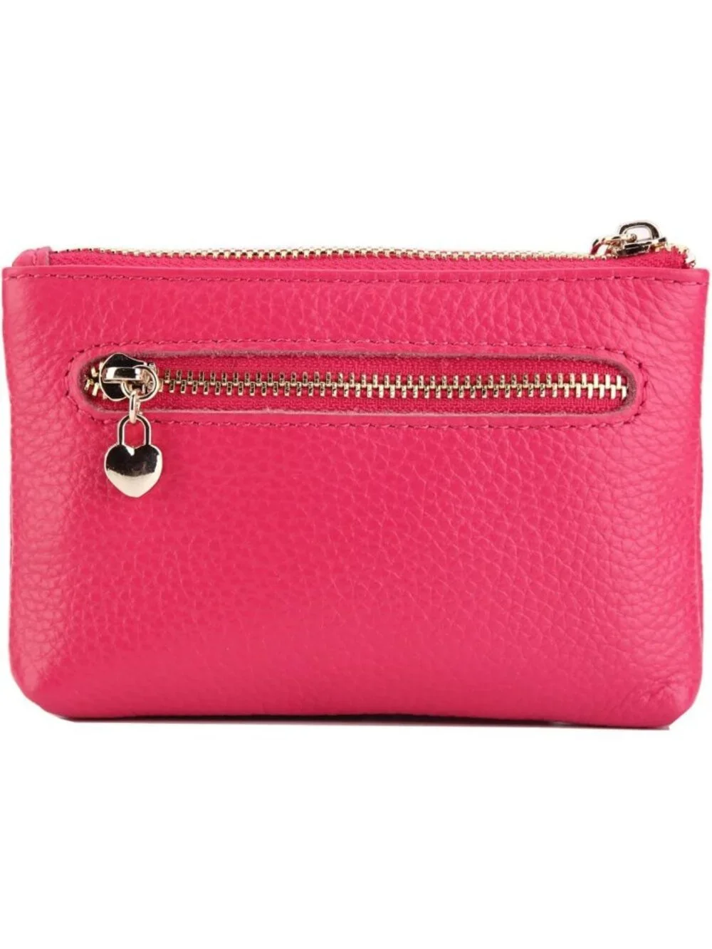 Genuine Leather Mini Coin Purse with Key Ring & Triple Zipper Card Holder Wallet